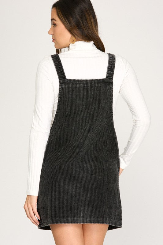 Black Corduroy Overall Dress – Honeydo ...